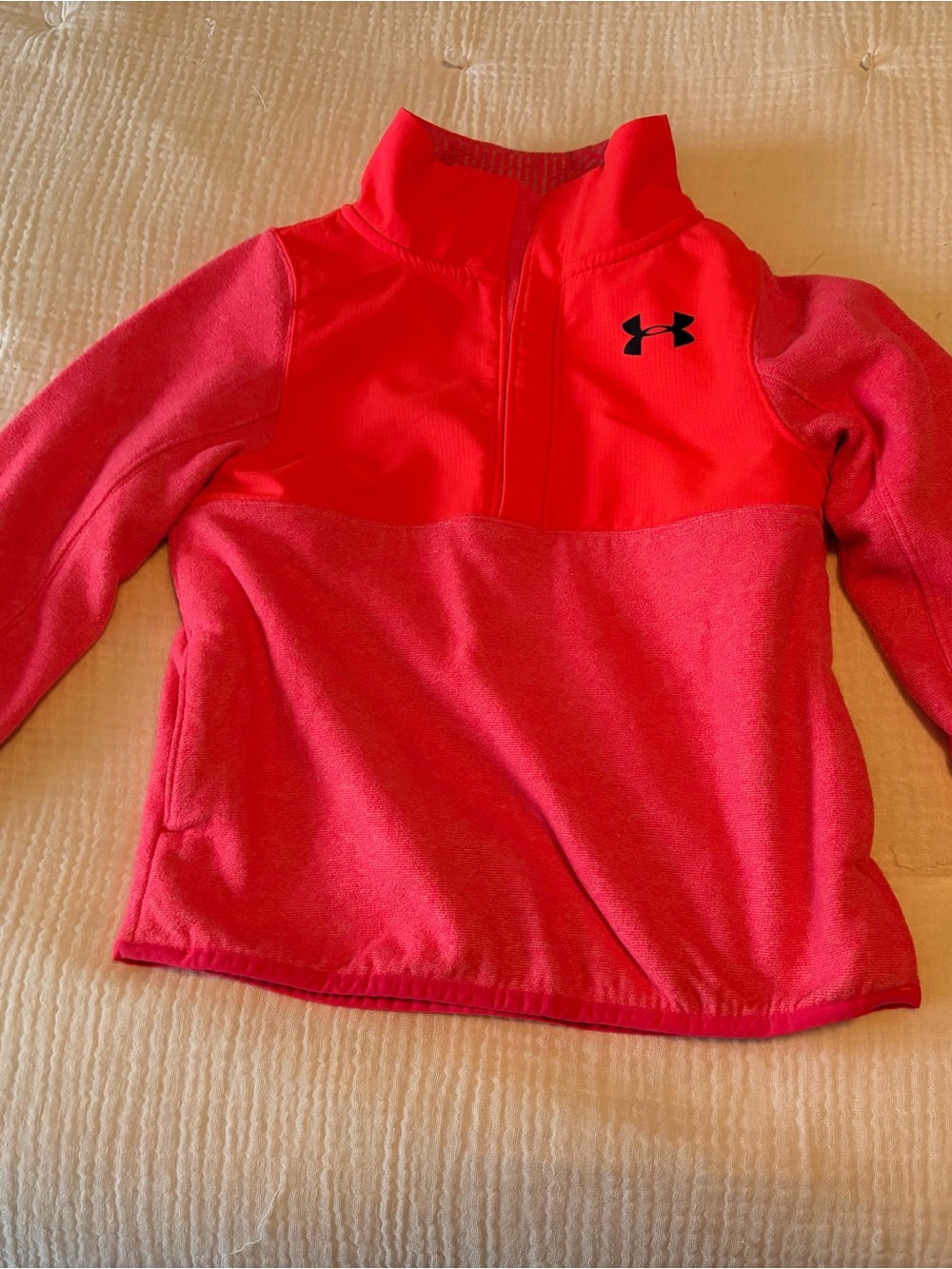Under Armour Girls Red-Pink Quarter-Zip Pullover Hoodie